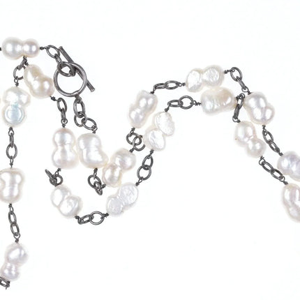 30" Vintage Sterling mounted Large Freshwater pearl necklace - Estate Fresh Austin