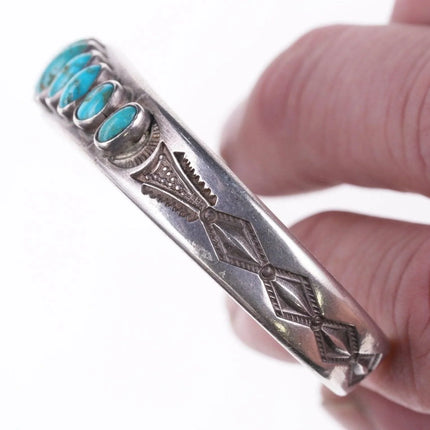6.625" 30's-40's Heavy stamped Navajo silver - turquoise row bracelet - Estate Fresh Austin