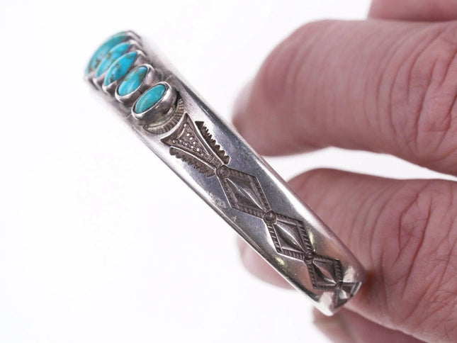6.625" 30's-40's Heavy stamped Navajo silver - turquoise row bracelet - Estate Fresh Austin