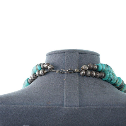 30's-40's Heishi Necklace with cluster pendant and hand stamped silver beads - Estate Fresh Austin