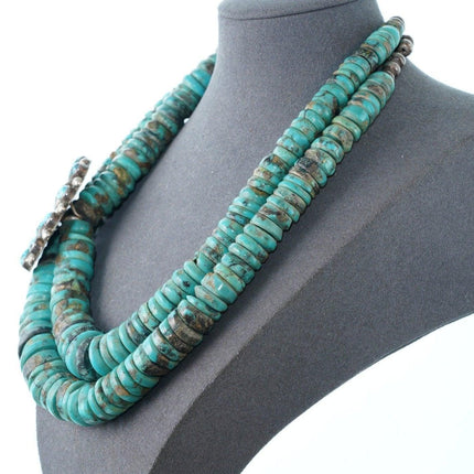 30's-40's Heishi Necklace with cluster pendant and hand stamped silver beads - Estate Fresh Austin