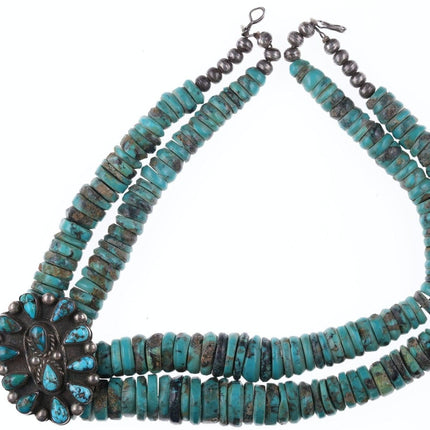 30's-40's Heishi Necklace with cluster pendant and hand stamped silver beads - Estate Fresh Austin