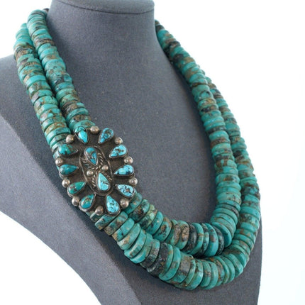 30's-40's Heishi Necklace with cluster pendant and hand stamped silver beads - Estate Fresh Austin