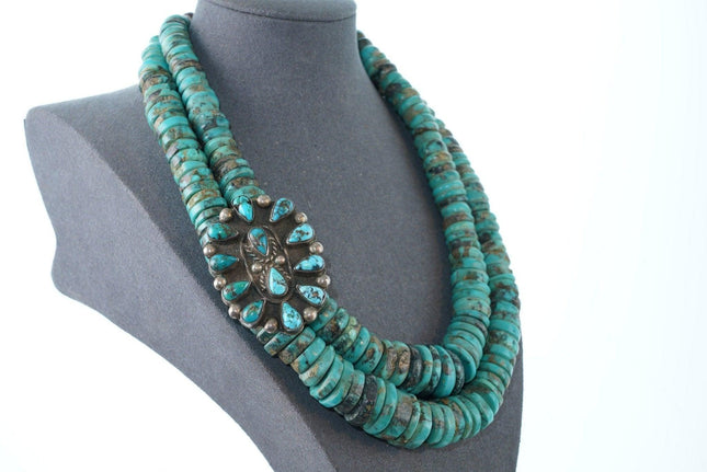 30's-40's Heishi Necklace with cluster pendant and hand stamped silver beads - Estate Fresh Austin