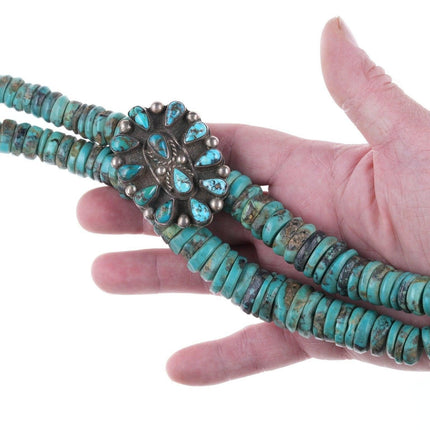 30's-40's Heishi Necklace with cluster pendant and hand stamped silver beads - Estate Fresh Austin