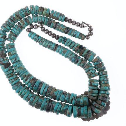 30's-40's Heishi Necklace with cluster pendant and hand stamped silver beads - Estate Fresh Austin