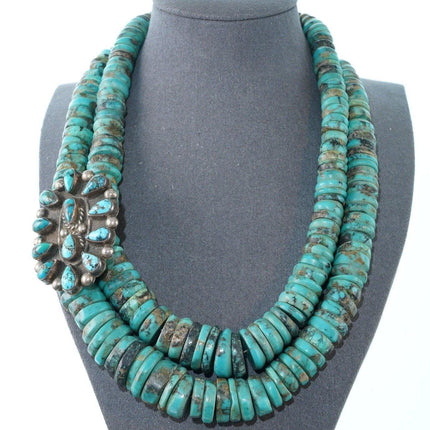 30's-40's Heishi Necklace with cluster pendant and hand stamped silver beads - Estate Fresh Austin