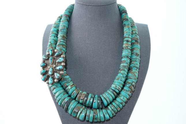 30's-40's Heishi Necklace with cluster pendant and hand stamped silver beads - Estate Fresh Austin