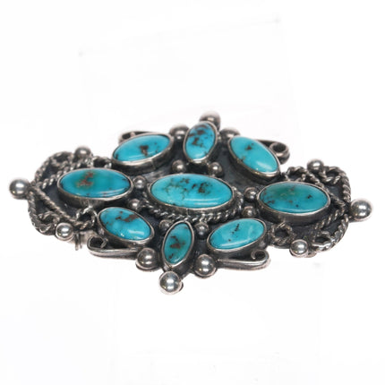 30's - 40's Native American silver turquoise cluster pin - Estate Fresh Austin