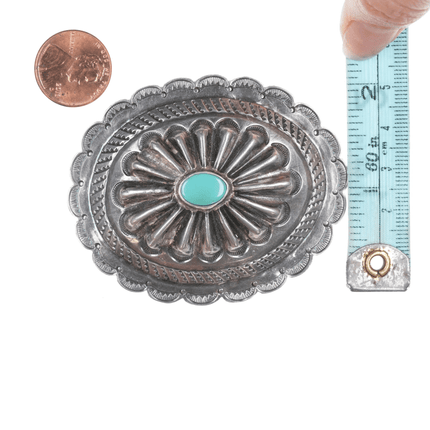 30's - 40's Navajo silver and turquoise repousse concho pin - Estate Fresh Austin