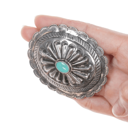 30's - 40's Navajo silver and turquoise repousse concho pin - Estate Fresh Austin