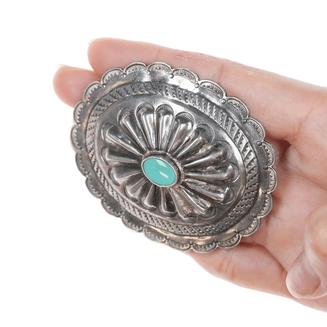 30's-40's Navajo silver and turquoise repousse concho pin - Estate Fresh Austin