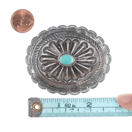 30's - 40's Navajo silver and turquoise repousse concho pin - Estate Fresh Austin