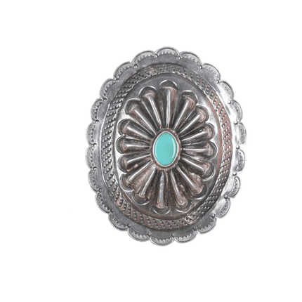 30's - 40's Navajo silver and turquoise repousse concho pin - Estate Fresh Austin