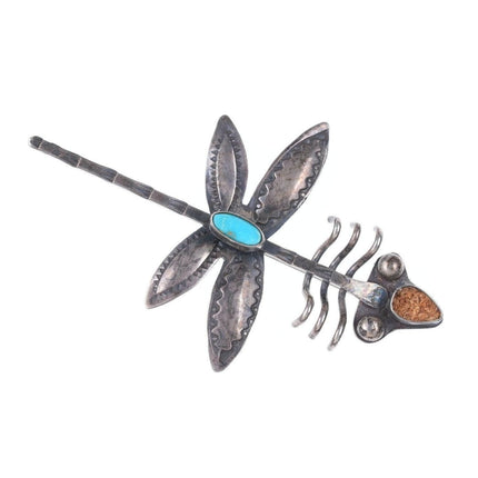 30's - 40's Navajo silver turquoise dragonfly pin - Estate Fresh Austin