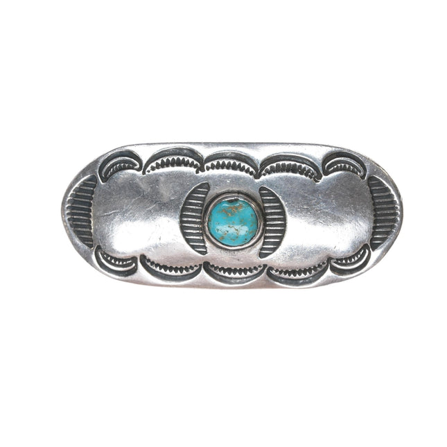 30's - 40's Navajo stamped silver pin with nice turquoise - Estate Fresh Austin