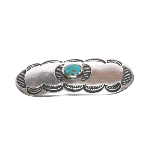 30's - 40's Navajo stamped silver pin with nice turquoise - Estate Fresh Austin