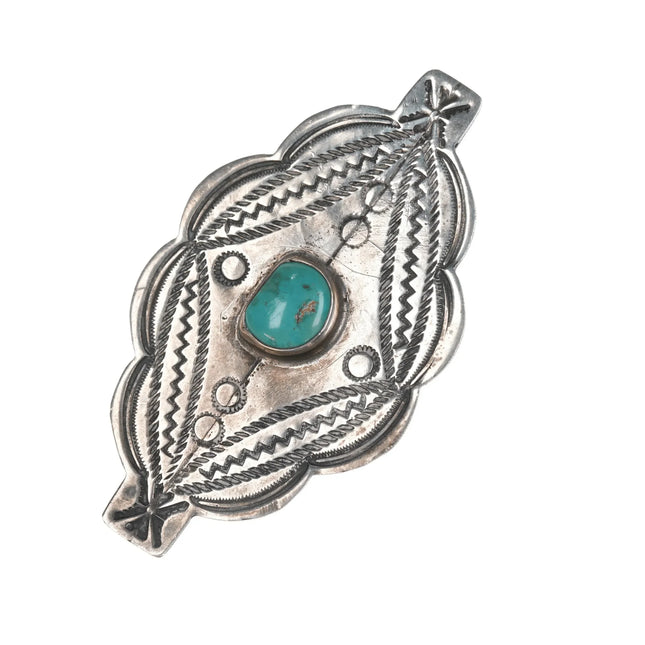 30's-40's Navajo stamped silver pin with turquoise - Estate Fresh Austin