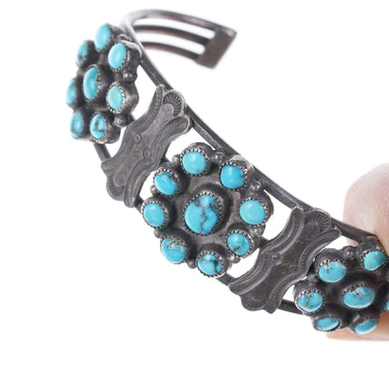 30's - 40's Navajo stamped silver turquoise cluster bracelet - Estate Fresh Austin