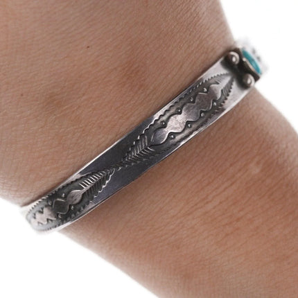 6.12" 30's-40's Navajo Sterling/turquoise slim stacker cuff bracelet - Estate Fresh Austin