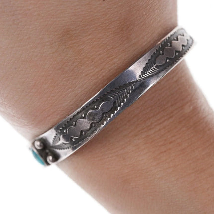6.12" 30's-40's Navajo Sterling/turquoise slim stacker cuff bracelet - Estate Fresh Austin