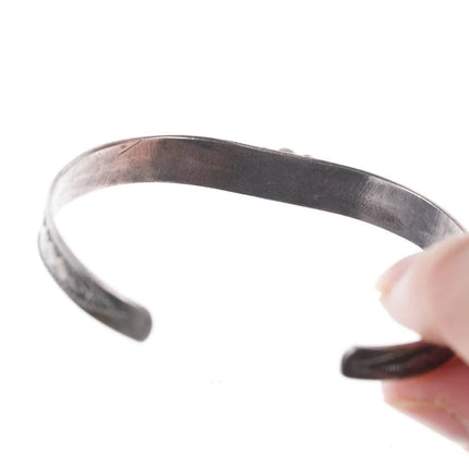 6.12" 30's-40's Navajo Sterling/turquoise slim stacker cuff bracelet - Estate Fresh Austin