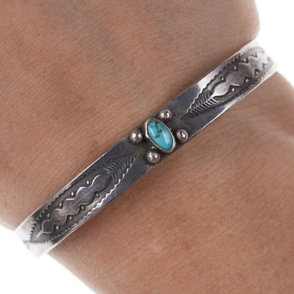 6.12" 30's-40's Navajo Sterling/turquoise slim stacker cuff bracelet - Estate Fresh Austin