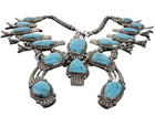 313 gram Vintage Navajo Sterling and Turquoise Squash Blossom Necklace Three Hog - Estate Fresh Austin