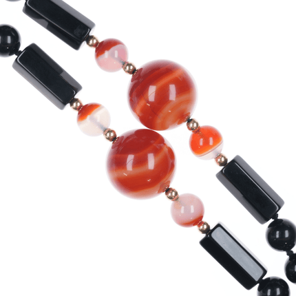 34" Estate Black Jade, 14k, Carnelian beaded necklace - Estate Fresh Austin