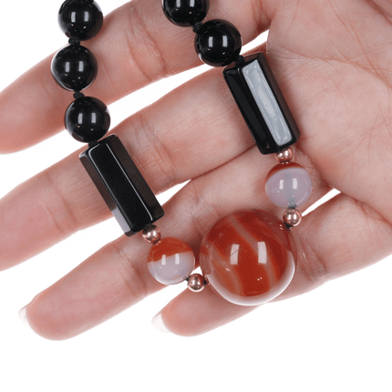 34" Estate Black Jade, 14k, Carnelian beaded necklace - Estate Fresh Austin