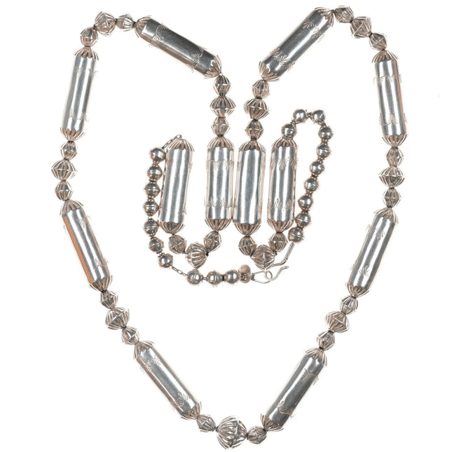 34" Martha Willeto Navajo pearl tubes and beaded sterling necklace - Estate Fresh Austin
