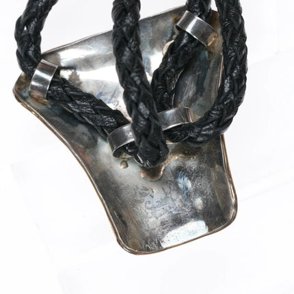 37" Vintage Navajo Black Web Kingman Gold filled sterling bolo tie - Estate Fresh Austin