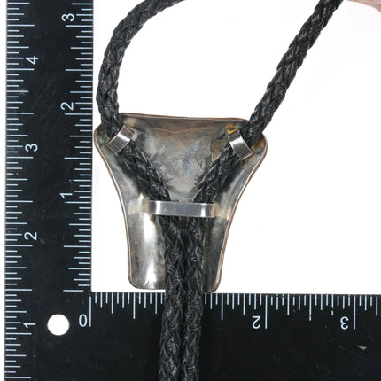 37" Vintage Navajo Black Web Kingman Gold filled sterling bolo tie - Estate Fresh Austin