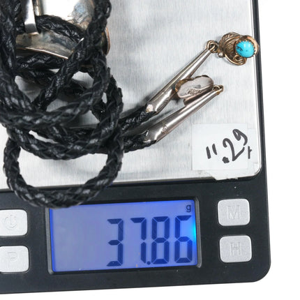 37" Vintage Navajo Black Web Kingman Gold filled sterling bolo tie - Estate Fresh Austin