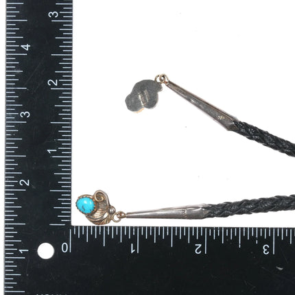 37" Vintage Navajo Black Web Kingman Gold filled sterling bolo tie - Estate Fresh Austin