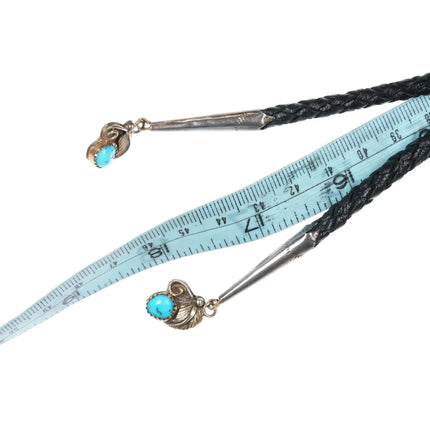 37" Vintage Navajo Black Web Kingman Gold filled sterling bolo tie - Estate Fresh Austin