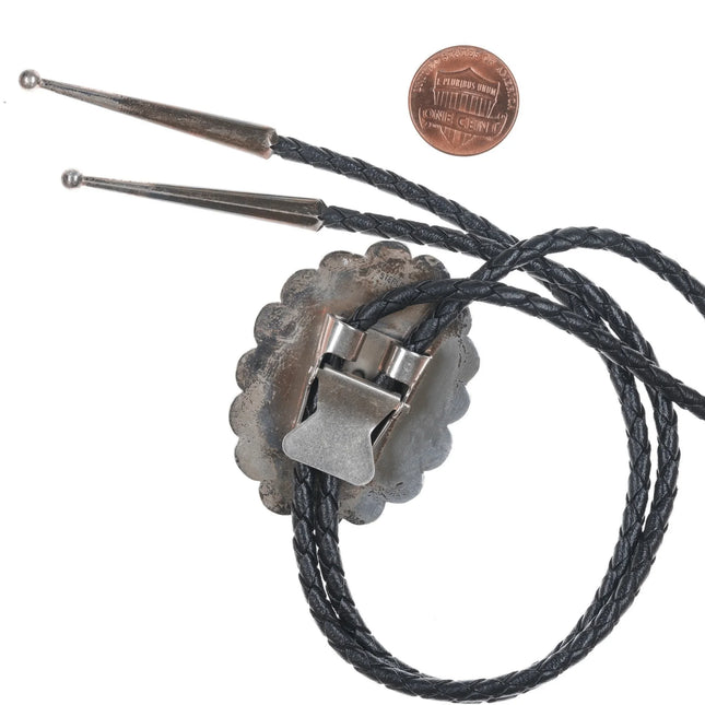 37" Vintage Navajo silver shadowbox bolo tie - Estate Fresh Austin