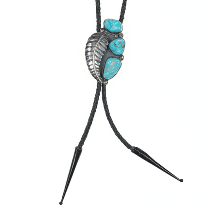 38" 1970's Native American silver and turquoise bolo tie - Estate Fresh Austin