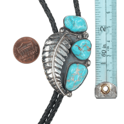 38" 1970's Native American silver and turquoise bolo tie - Estate Fresh Austin