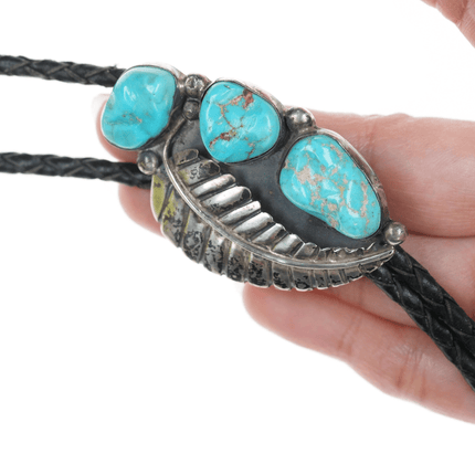 38" 1970's Native American silver and turquoise bolo tie - Estate Fresh Austin