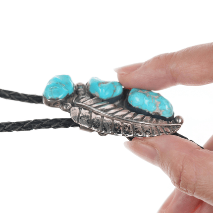 38" 1970's Native American silver and turquoise bolo tie - Estate Fresh Austin