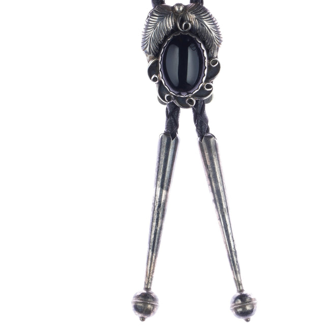 38" 1980's Navajo sterling onyx bolo tie - Estate Fresh Austin