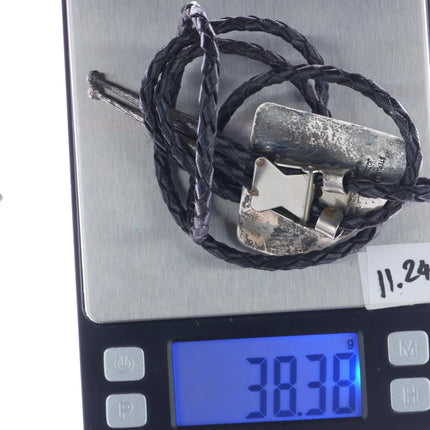 38" c1980 Jozef Sterling Chrysocolla bolo tie - Estate Fresh Austin