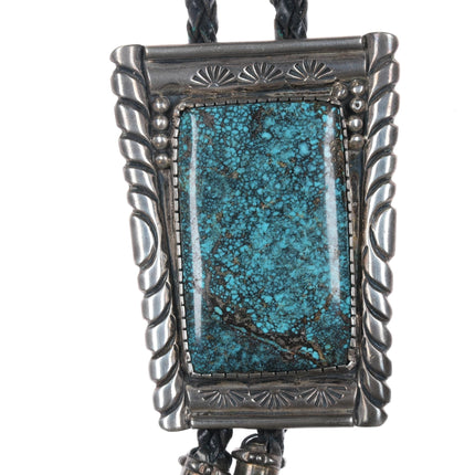 38" Jefferson Abeyta Navajo sterling and turquoise bolo tie - Estate Fresh Austin