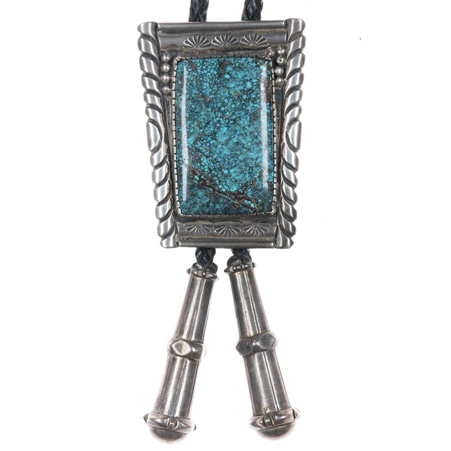 38" Jefferson Abeyta Navajo sterling and turquoise bolo tie - Estate Fresh Austin