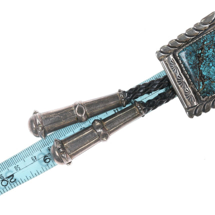 38" Jefferson Abeyta Navajo sterling and turquoise bolo tie - Estate Fresh Austin