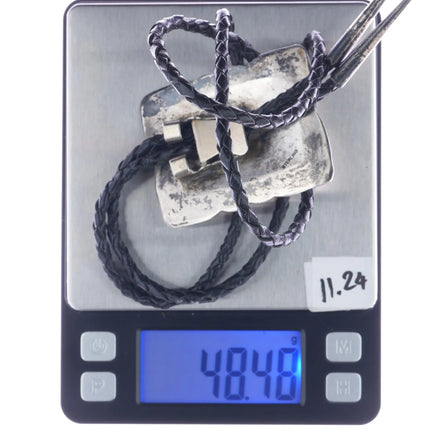 38" Large Vintage Navajo square concho sterling bolo tie - Estate Fresh Austin