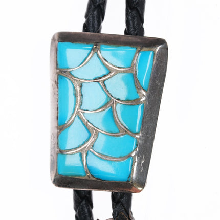 38" Zuni sterling fishscale pattern turquoise channel inlay bolo tie - Estate Fresh Austin