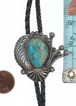 39" 60's - 70's Native American silver and turquoise bolo tie with fancy dangles - Estate Fresh Austin