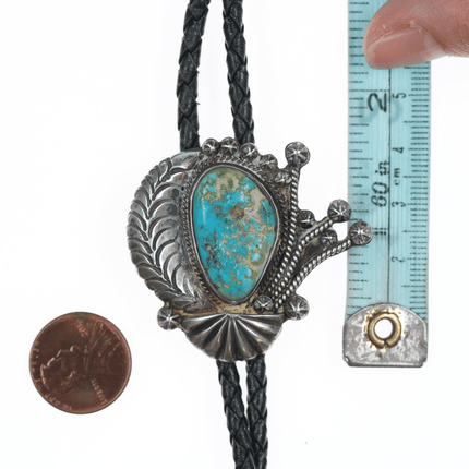 39" 60's - 70's Native American silver and turquoise bolo tie with fancy dangles - Estate Fresh Austin